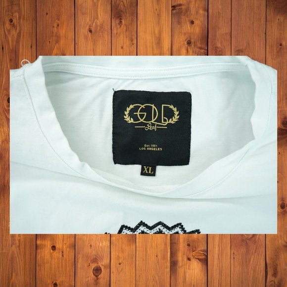 MEN'S GOLD LEAF LOS ANGELES STUDDED‎ RHINESTONE SKULL T-SHIRT XL ~ WHITE - Picture 3 of 5